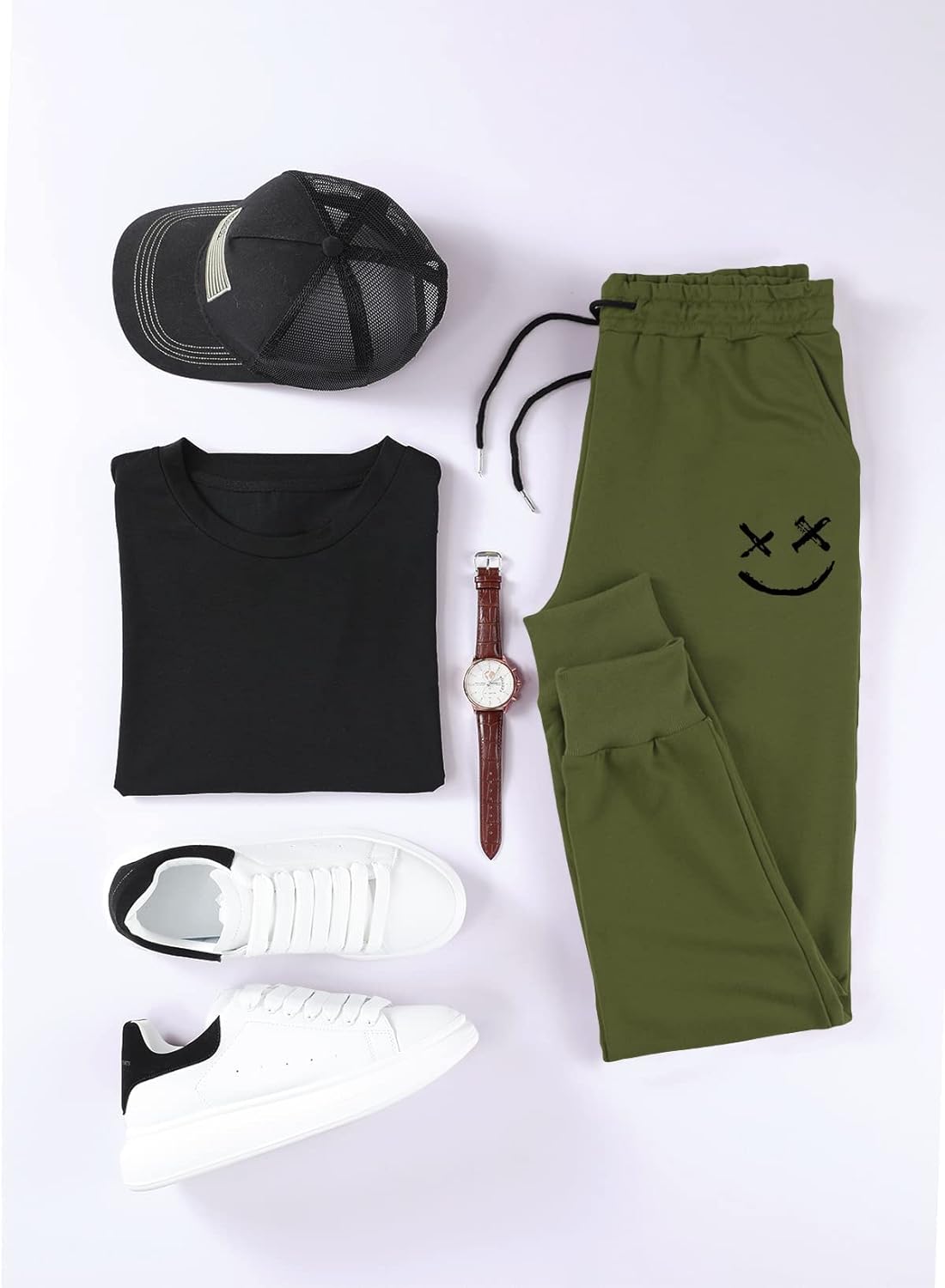 Men's Joggers Cotton Drawstring Outdoor Hiking Pants Casual Stretch Elastic Waist Track Pants Twill Jogging Sweatpants