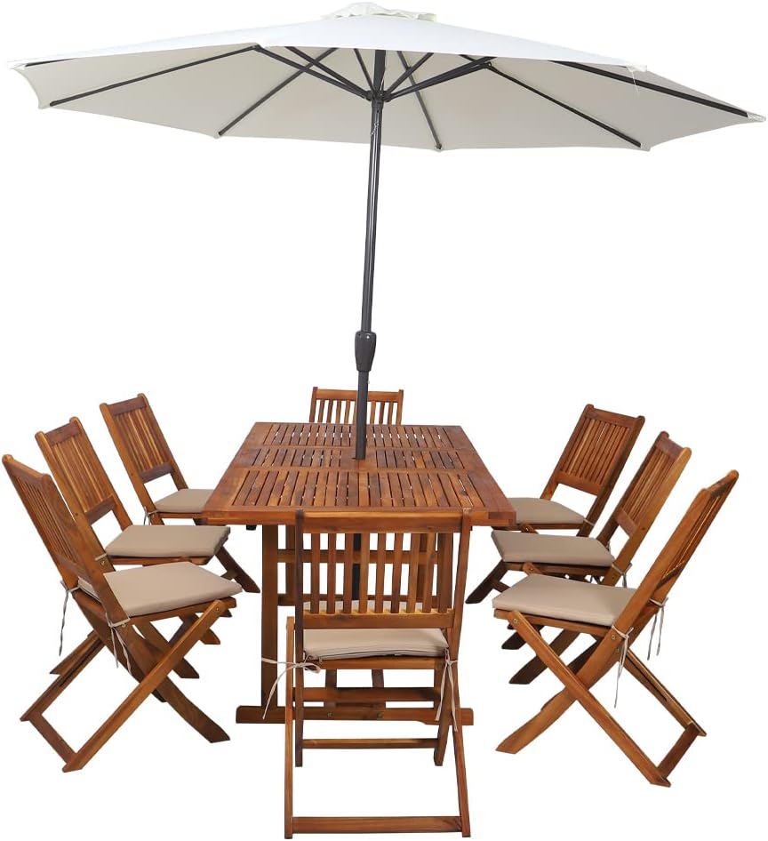 Yahome Solid Acacia 9Pcs Wood Dining Set Outdoor - Weather-Resistant Adjustable Patio For Garden Furniture Outdoor Seating Sun Chair Chaise Lounge Dining Set – Relaxing Dining Set