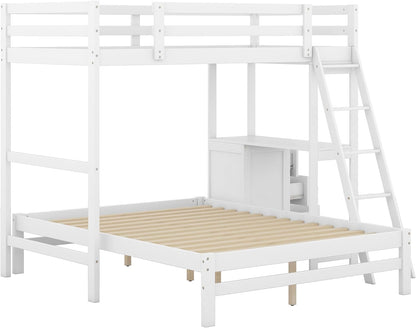 BIADNBZ Twin Over Full Bunk Bed with Built-in Desk and Three Drawers, Wooden Separated High Loftbed and Platform Bedframe, for Kids Teens Adults Bedroom, White