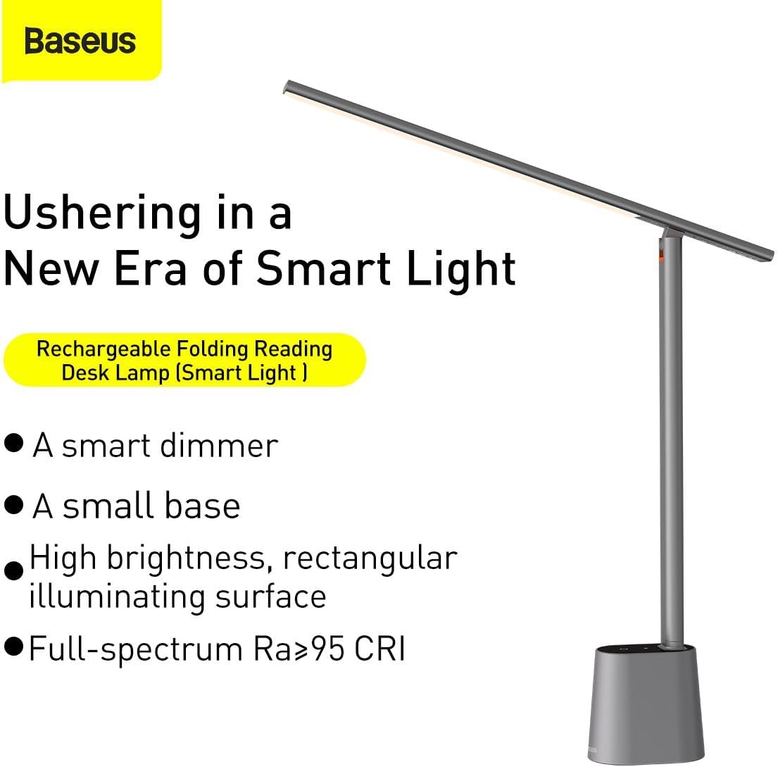 Baseus LED Desk Lamp Auto-Dimming Table Lamp Eye-Caring Smart Lamp Touch Control 47" Wide Illumination 250 Lumens 5W 3 Color Modes for Home Office, Living Room, Bedroom, Painting (Dark Grey)