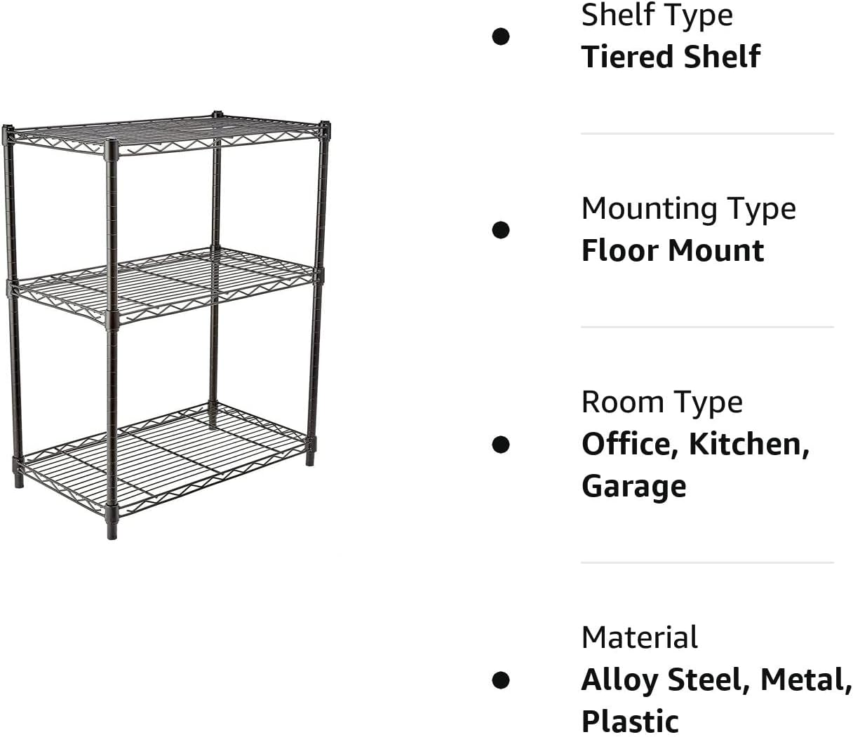 Amazon Basics 5-Shelf Adjustable, Heavy Duty Storage Shelving Unit (158.5 kgs loading capacity per shelf), Steel Organizer Wire Rack, Black (91.4 x 35.5 x 182.8 cm)