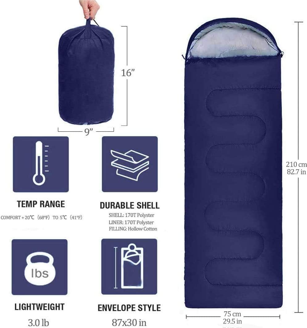 COOL BABY Sleeping Bag, Lightweight Sleeping Bags for Kids Adults Girls Women, Cotton Hollow Filled 5-20 Degree for Backpacking/Hiking/Naturehike/Camping/Mountaineering with Compression Sac