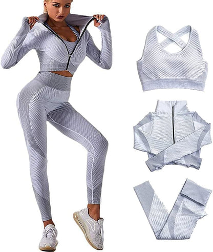 Veriliss 3pcs Gym Clothes for Women Tracksuit Womens Full Set Outfits Workout Joggers Yoga Sportswear Leggings and Stretch Sports Bra Jumpsuits Clothes Sets