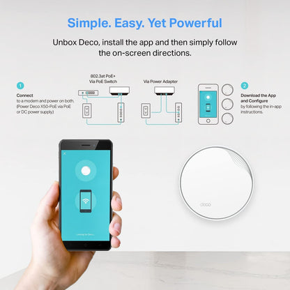 TP-Link Deco AX3000 PoE Mesh WiFi(Deco X50-PoE), Ceiling/Wall-Mountable WiFi 6 Mesh, Replacing WiFi Router, Access Point and Range Extender, PoE-Powered, 2 PoE Ports(1 x 2.5G, 1 x Gigabit), 3-Pack
