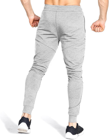 ZENWILL Mens Tapered Workout Track Pants, Slim Fit Gym Jogger Sweatpants, Casual Athletic Trousers with Zip Pockets