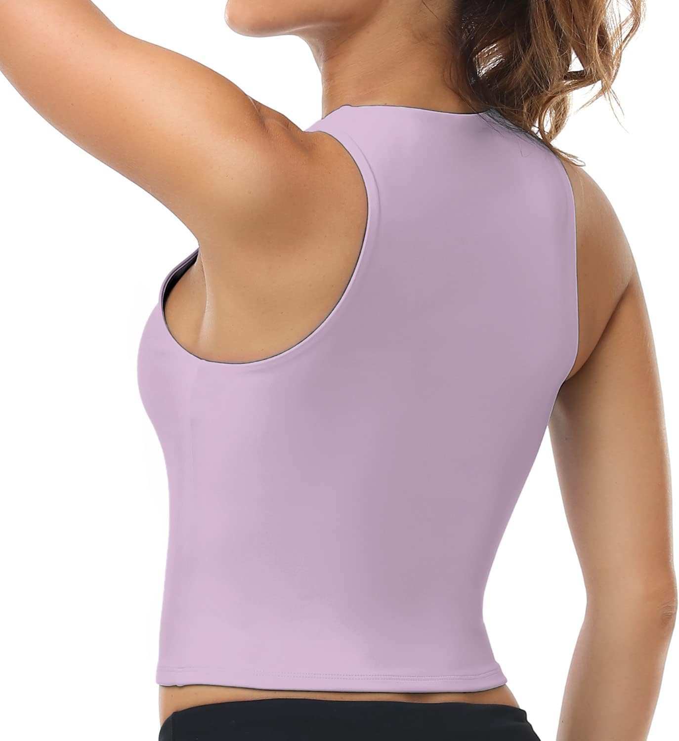 Colorfulkoala Women's High Neck Tank Tops Body Contour Sleeveless Crop Double Lined Yoga Shirts