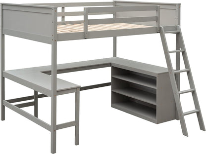 BIADNBZ Twin Over Full Bunk Bed with Built-in Desk and Three Drawers, Wooden Separated High Loftbed and Platform Bedframe, for Kids Teens Adults Bedroom, White