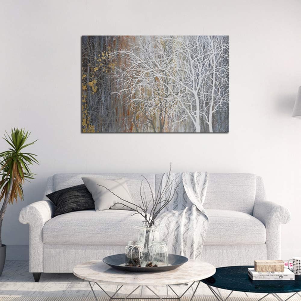 Yihui Arts Abstract Landscape Canvas Art Hand Painted 3D Tree Paintings with Gold Foil for Wall Decor Modern Artwork Pictures Living Room Bedroom Decoration