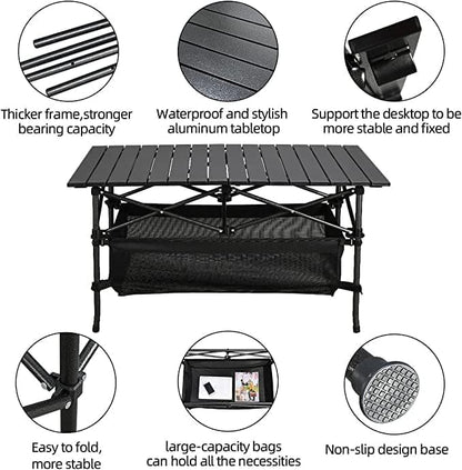 Jorunb Large Foldable Table,Portable Camping Table,Picnic Table,Backpacking Table with Storage Waterproof Pocket,for Outdoor BBQ,Cookout,Picnic,Beach,Camping and Beach 95 * 55 * 50CM