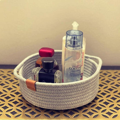 SYGNIFIC Woven Baskets 5Pcs Set - baskets made of 100% natural cotton rope! Key Tray, Children Montessori Toys, Bowl for Entrance, Jewelry Remote Fruits Desk Home Decor Shallow Catchall Baskets (Grey)