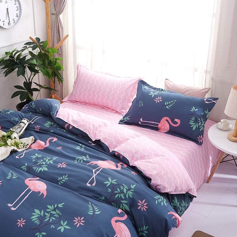 Golden Home King Size/Single Size Bedsheet duvet cover pillow case 6pcs One Set High Cotton Quality Bedding Set Kids' Duvet Covers (Blue＆Pink, Single Size)