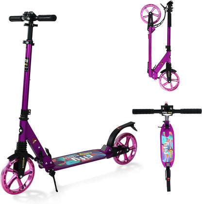 Beauenty 2 Wheels Scooter for Teens, Kick Scooter with Anti-shock Suspension and Adjustable Handlebar for Kids to Adults