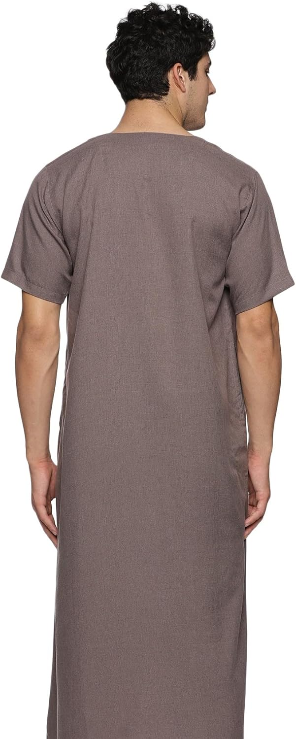 Men's Round Neck Short Sleeves Jalabiya | Breathable Kaftan Style Thobe for Comfort & Elegance