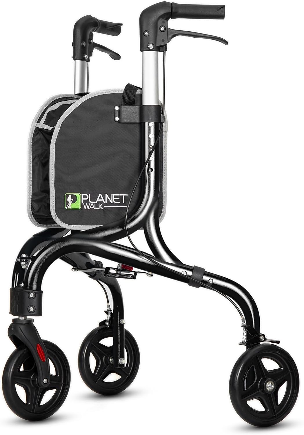 Planetwalk Premium 3 Wheel Rollator Walker for Seniors - Ultra Lightweight Foldable Walker for Elderly, Aluminum Three Wheel Mobility Aid, Black