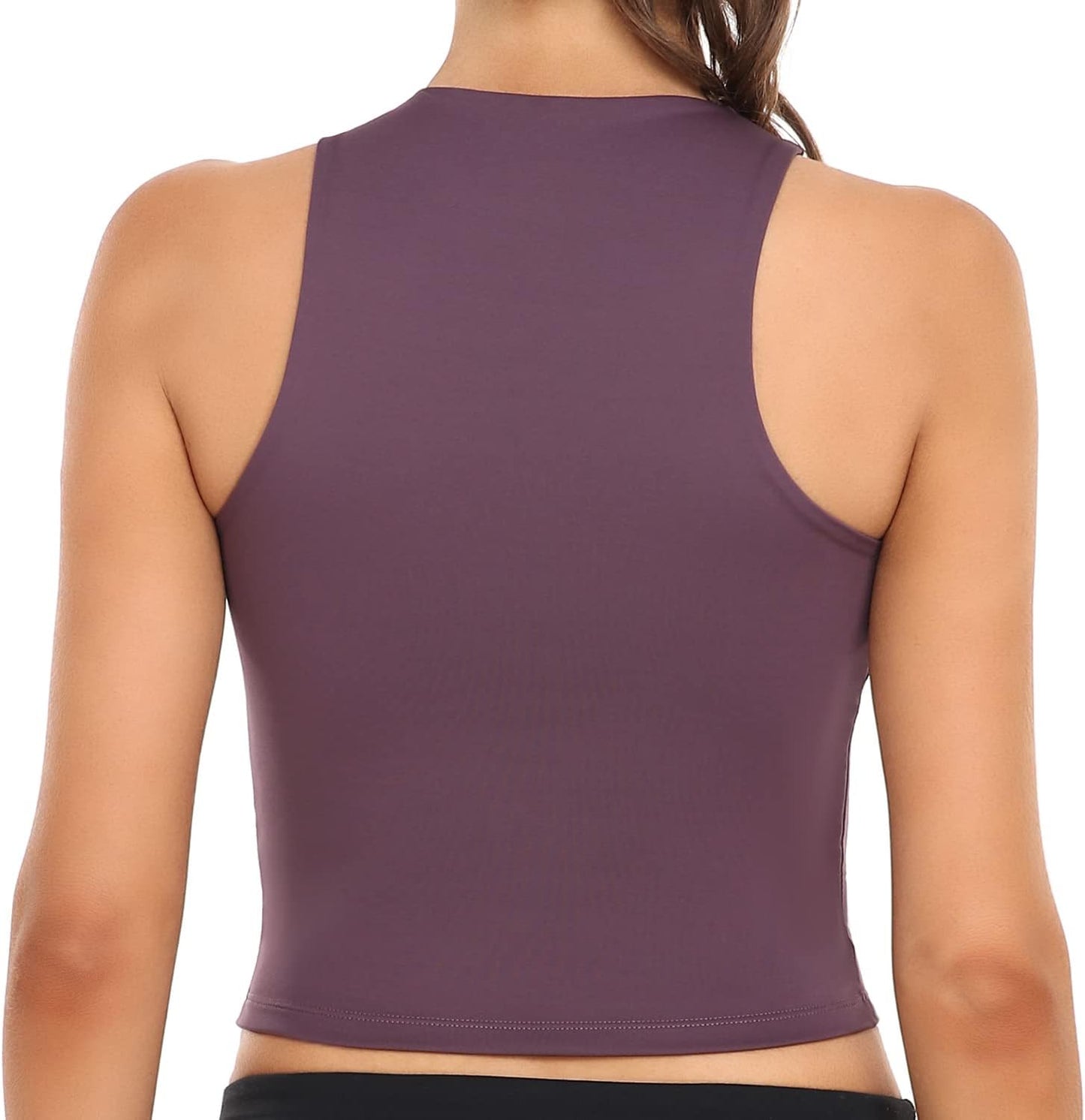 Colorfulkoala Women's High Neck Tank Tops Body Contour Sleeveless Crop Double Lined Yoga Shirts