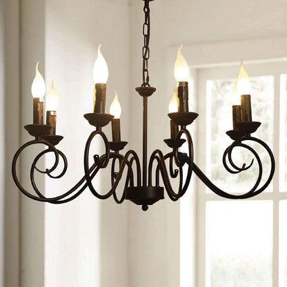 Ganeed French Country Chandeliers,8 Lights Industrial Farmhouse Pendant Light Fixture,Black Candle Ceiling Chandelier Height Adjustable for Living Room Bedroom Entryway Kitchen Island