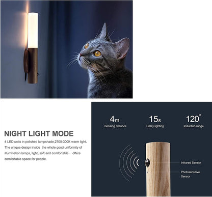 Lengenda Motion Sensor Night Light Smart LED Light Sensing Distance 4M Hand-held Portable Stick Anywhere for Bedroom Stairway Children Room (Walnut Wood)