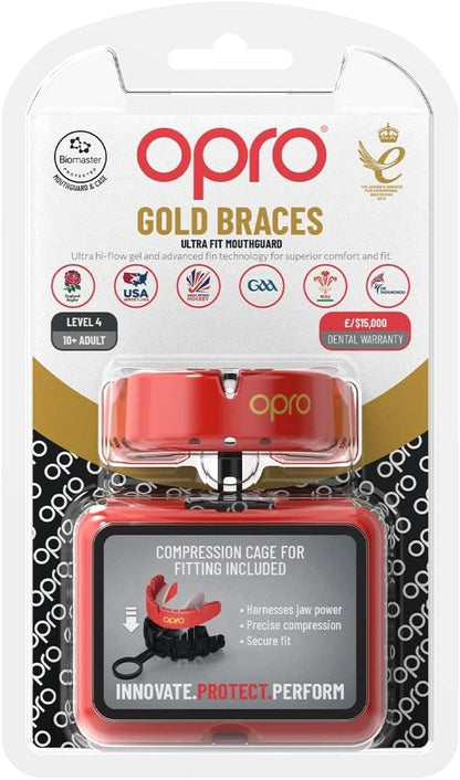 OPRO NEW Gold Braces Level Mouthguard, Adults Sports Mouth Guard, Featuring Revolutionary Fitting Technology for Boxing, Lacrosse, MMA, Martial Arts, Hockey, and All Contact Sports (Blue)