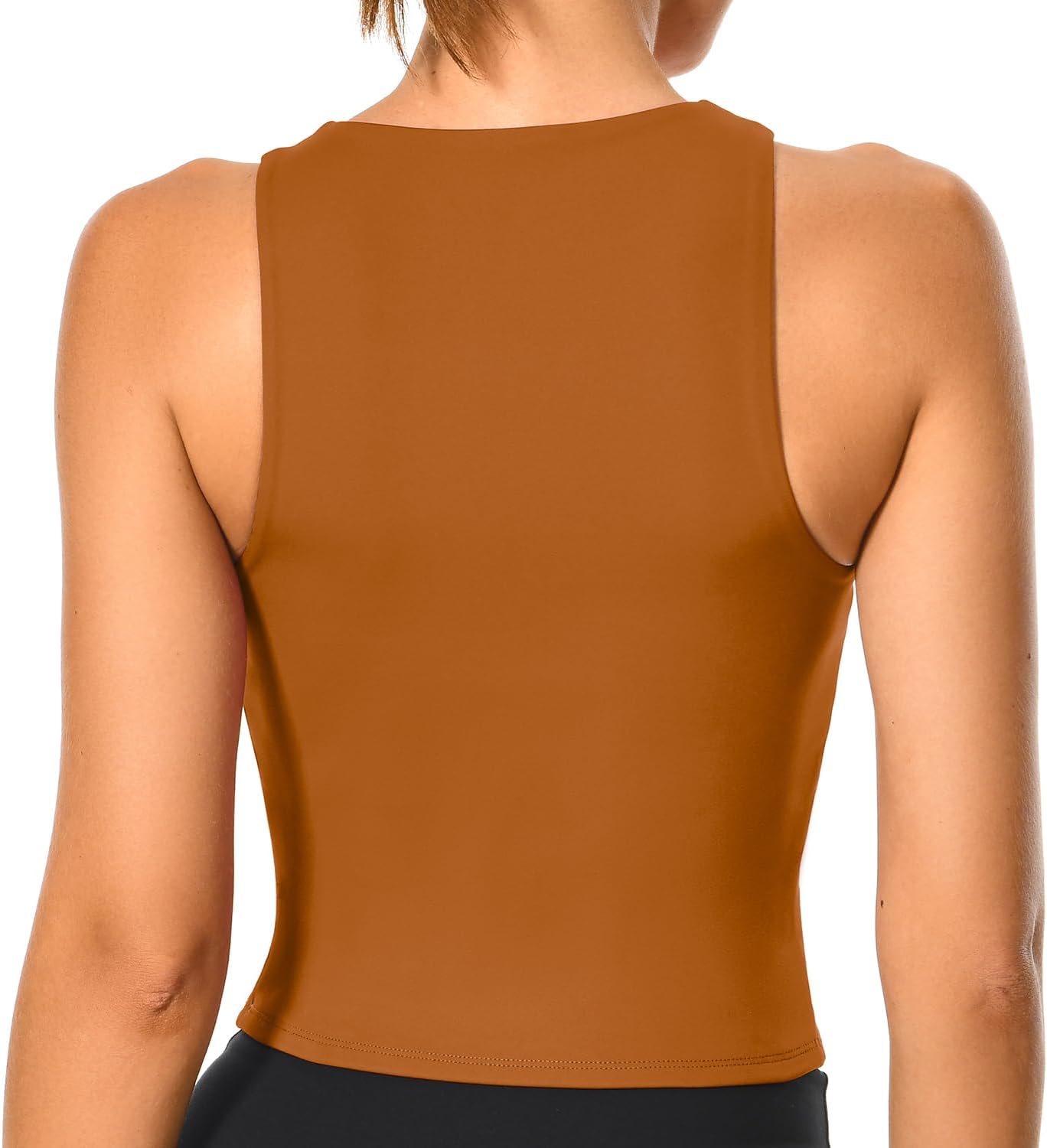 Colorfulkoala Women's High Neck Tank Tops Body Contour Sleeveless Crop Double Lined Yoga Shirts