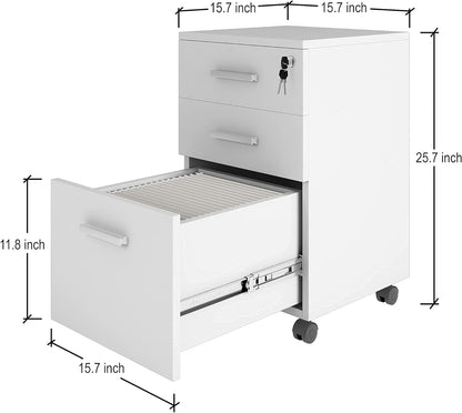 Lazio File Cabinet with Lock - Filing Cabinet for Home and Office - 3 Drawer File Cabinet with Wheels for A4 Sized Letters/Documents, Legal Sized Documents, Hanging File Folders (Cass Walnut/Black)