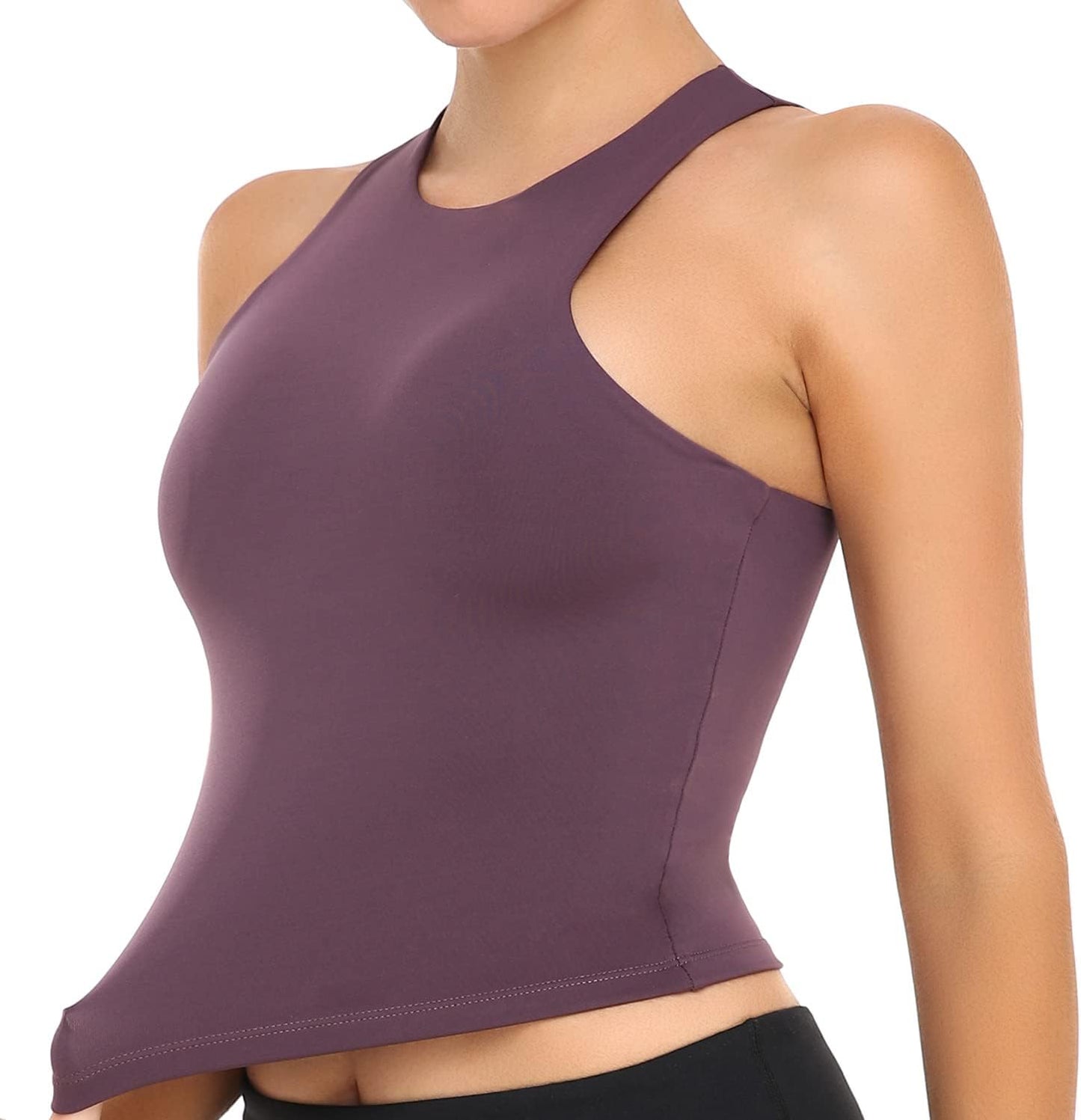 Colorfulkoala Women's High Neck Tank Tops Body Contour Sleeveless Crop Double Lined Yoga Shirts