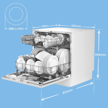 COMFEE' Tabletop Dishwahser 8 Place Compact Dishwasher with 7 Programmes Settings, Super Quiet and Quick, LED Display, Delay Start and WiFi Function APP Control