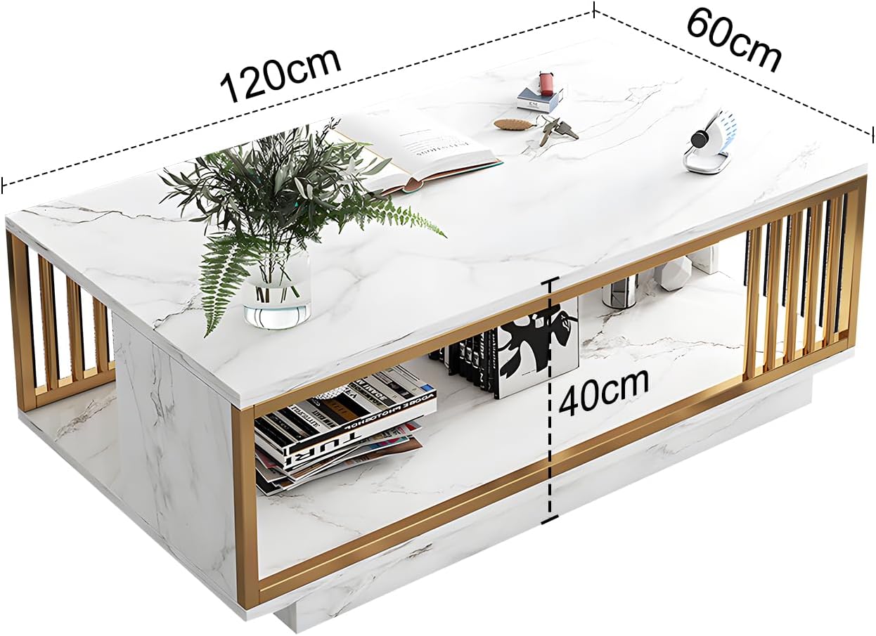 Occuwzz Coffee Table,Modern Square 2 Tier Sofa Side Table,Wood Tabletop Frame Table with Open Storage Shelf,Space Saving Center Table For Home, Living Room,120 * 60 * 40cm