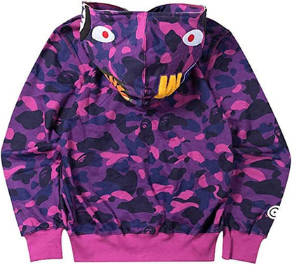 WINKEEY Men's Jacket Shark Head Cardigan Hoodie Full Zipper Camouflage Pullover Sweatshirt