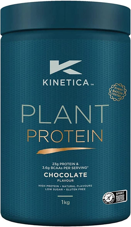 Kinetica Vegan Plant Protein (Pea, Rice), 23g Protein, 3.6g BCAA, 33 servings, Gluten Free. Low in sugar & fat (Chocolate)