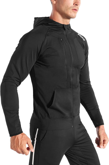 BROKIG Mens Zip Hoodies,Lightweight Gym Sports Sweatshirts Running Track Training Jackets with Pockets