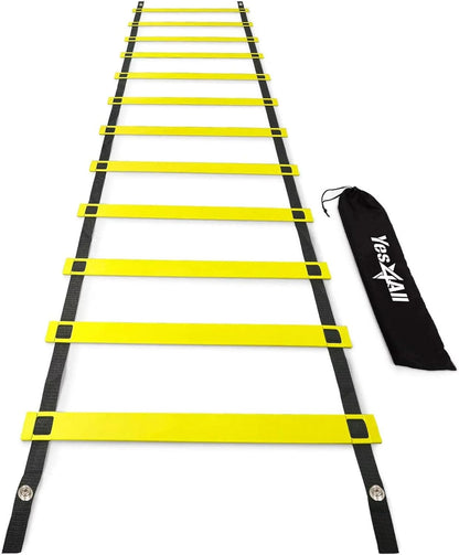 Yes4All Ultimate Agility Ladder Speed Training Equipment - 8, 12, 20 Rungs with Multi Colors - Soccer and Football Training - Speed Ladder for Kids and Adults - Included Carry Bag