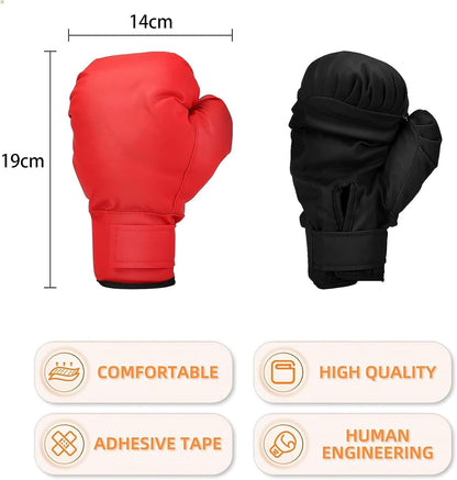 Joyzzz Kids Boxing Gloves, 2 Pair Boxing Training Gloves, Punching Bag Gloves for Beginners and Kids, Shockproof Leather Sparring and Training Gloves Set for 3-12 Years Old Children (Black, Red)