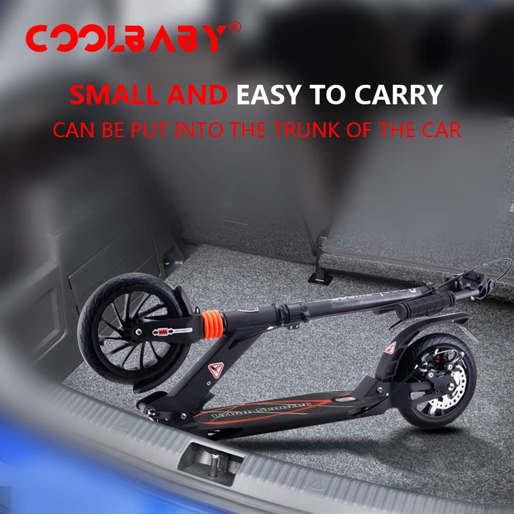 COOLBABY Two wheels Folding Kick Scooter for Adults Children Height Adjustable Aluminum Alloy Disc Brake