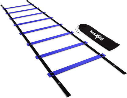 Yes4All Ultimate Agility Ladder Speed Training Equipment - 8, 12, 20 Rungs with Multi Colors - Soccer and Football Training - Speed Ladder for Kids and Adults - Included Carry Bag