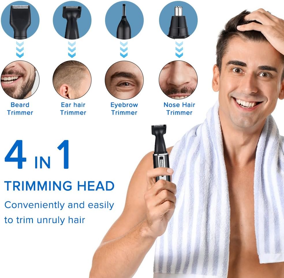 Portable Nose Hair Trimmer,Necomi® 4 in 1 Ear & Nose Hair Trimmer,with 360°Rotating Painless Dual Edge Blades,USB Rechargeable,Men Electric Nasal Eyebrow & Facial Hair Trimmer