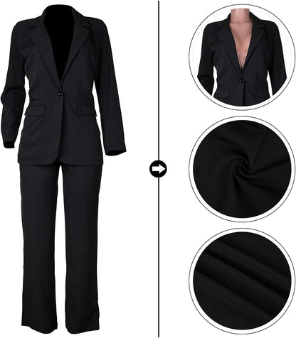 Womens Fall Fashion 2 Piece Blazer Sets Open Front Blazers and Slim Fit Pants Suits Set