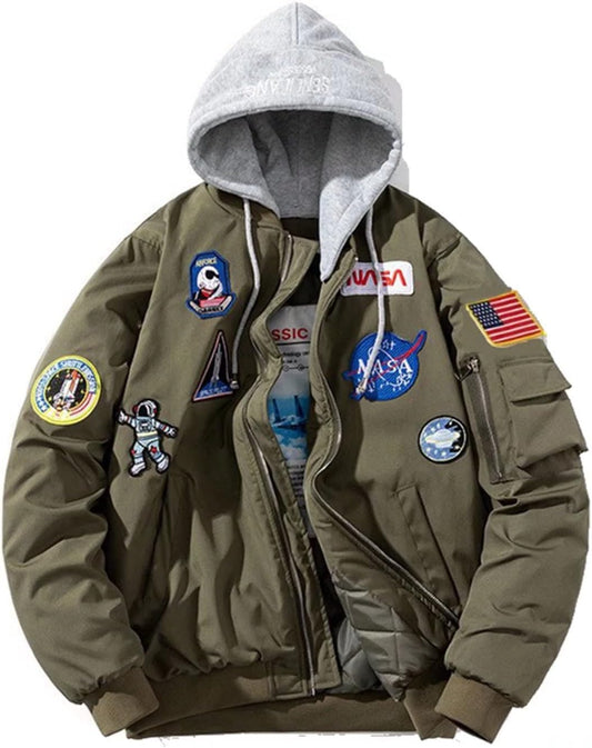 FROIBHATG Casual jackets, Men Biker Bomber Jacket, NASA MA-1 Military Flight Jacket Light Air Force Moto Street Coat