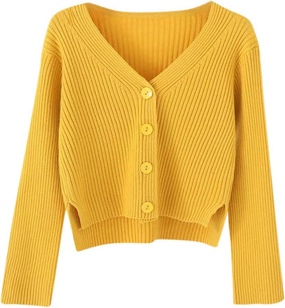 Fankle Sale Women's Button Down V Neck Long Sleeve Cropped Soft Sweater Knit Cardigan Coat