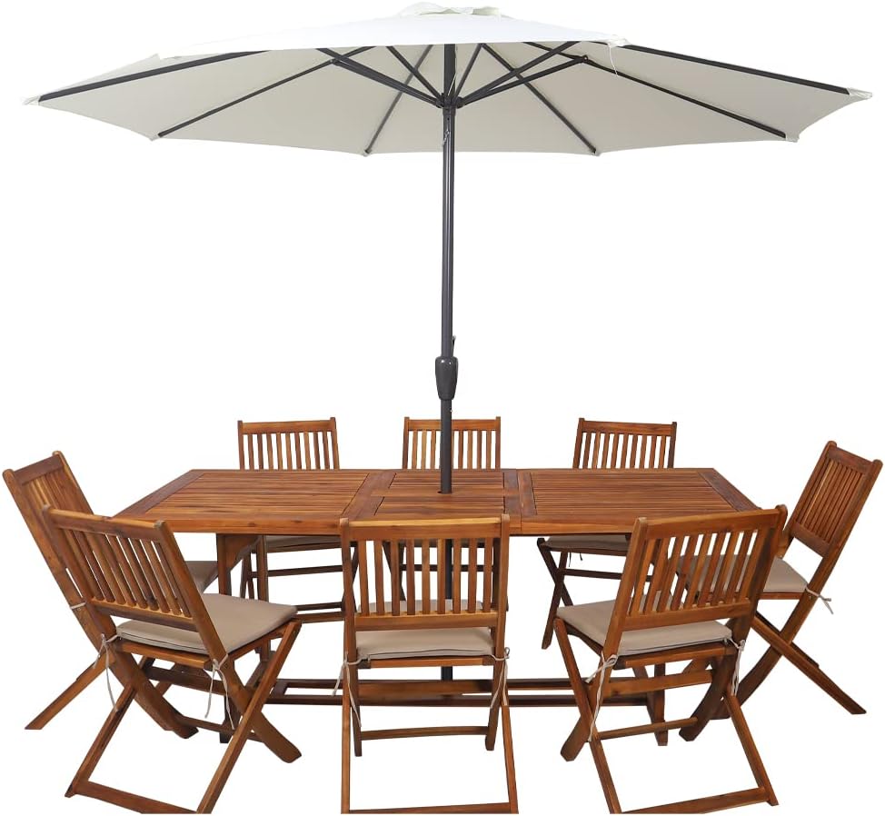 Yahome Solid Acacia 9Pcs Wood Dining Set Outdoor - Weather-Resistant Adjustable Patio For Garden Furniture Outdoor Seating Sun Chair Chaise Lounge Dining Set – Relaxing Dining Set