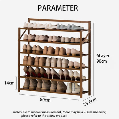 Foldable Shoe Rack Shoe Storage Cabinet Bamboo Shoe Shelf Portable and Dustproof for Living Room Entryway Hallway Shoe Organizer Balcony Flower Plant Stand (Wood, B-5Layer)