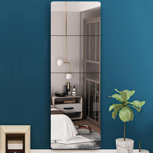 4 Pieces Full Length Mirror Tiles, Wall Mirror Self Adhesive, Mirror Decor Bedroom Mirror, Glass Body Mirror Tall Mirror Full Body, Frameless Mirror Set for Bedroom Living Room 12 x 12 inch