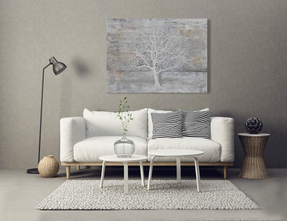 Yihui Arts Abstract Landscape Canvas Art Hand Painted 3D Tree Paintings with Gold Foil for Wall Decor Modern Artwork Pictures Living Room Bedroom Decoration