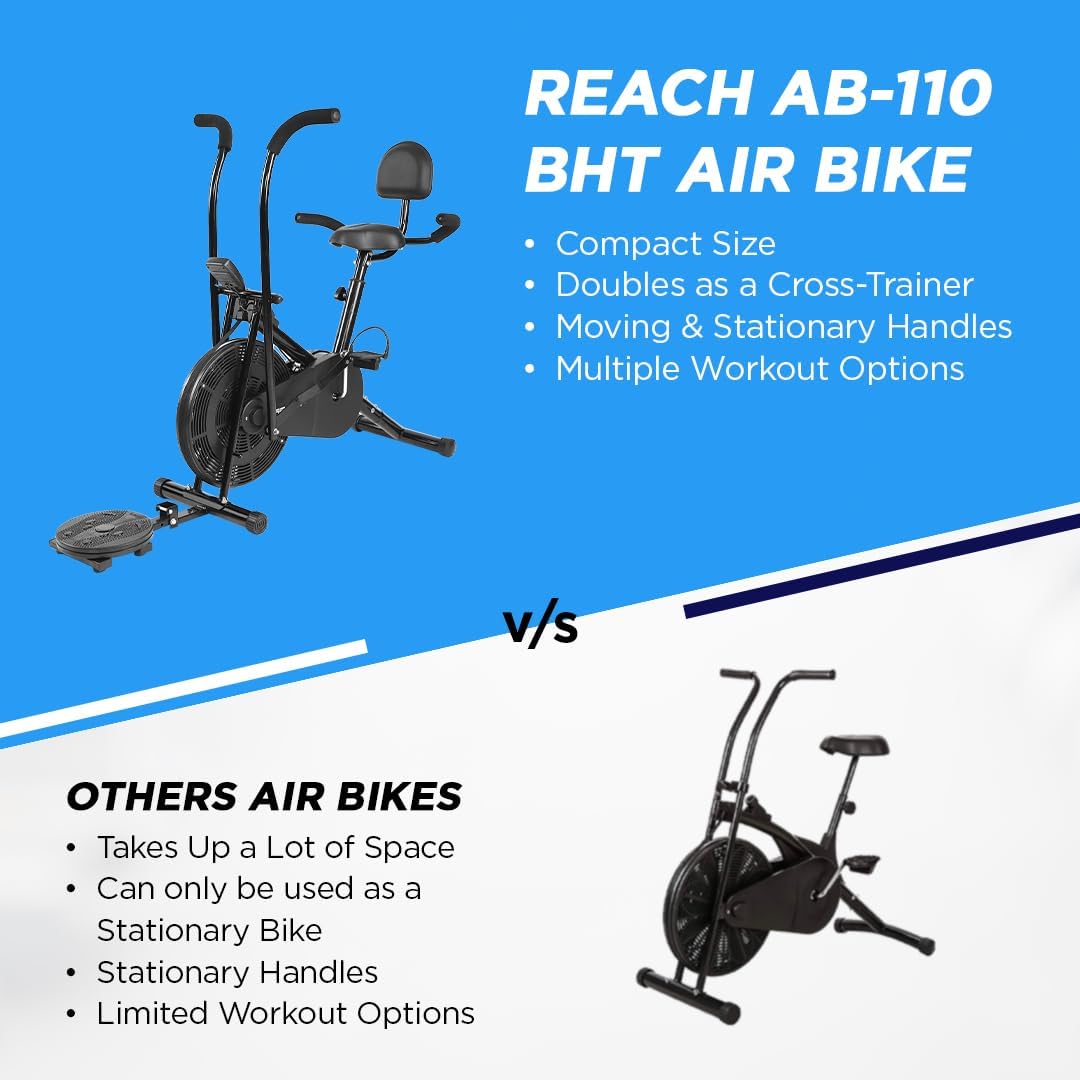 Reach Air Bike Exercise Cycle With Moving Handles & Adjustable Cushioned Seat (No-Cost EMI Available)