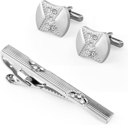 wynameleri Men's Cufflink and Tie Clip Set Fashion Designs with Luxury Gift Box for Party Business Wedding or Various Occasion