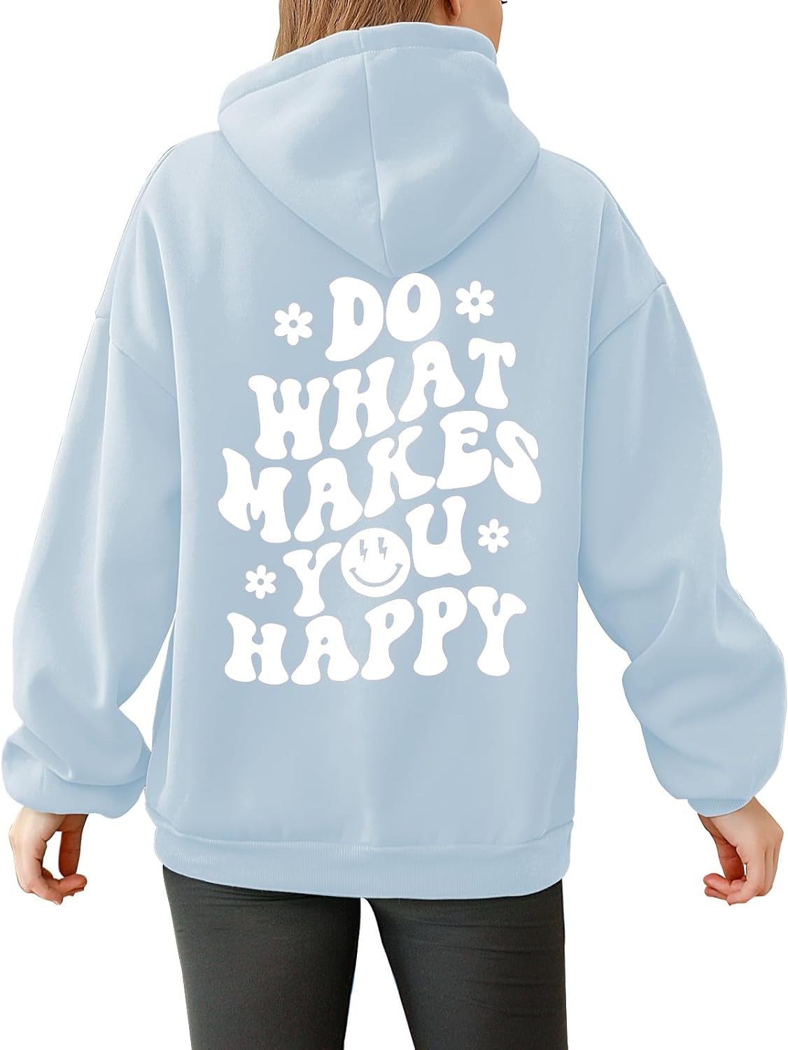 Tuislay Women Cute Graphic Oversized Hoodies Sweatshirts for Teen Girls Aesthetic Y2k Preppy Fleece Happy Hooded Pullover