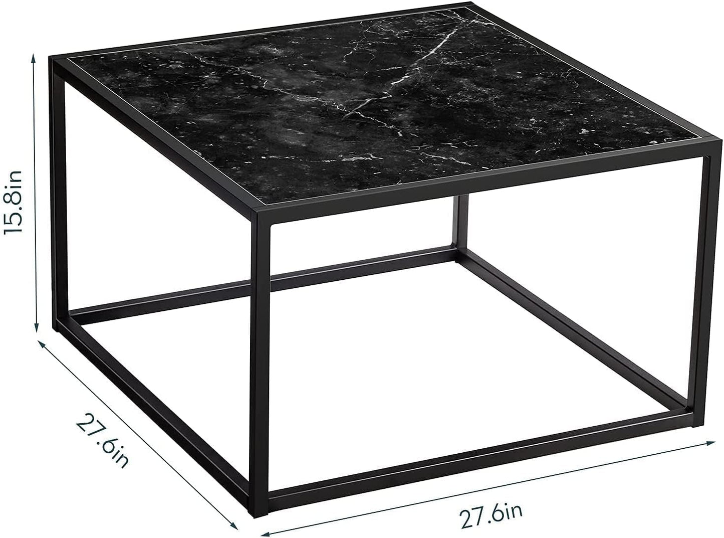 SAYGOER Glass Coffee Table, Small Modern Coffee Table Square Simple Center Tables for Living Room 26.7 x 26.7 x 15.7 Inches, Gray Black