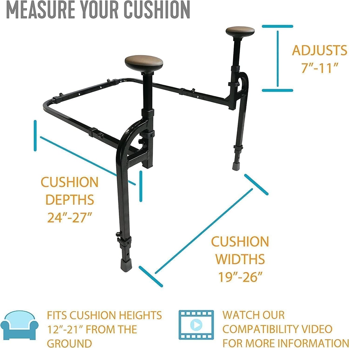 Stander EZ Stand-N-Go, Chair Lift Assist for Elderly, Grab Bar Standing Aid for Seniors, Daily Living Mobility Aid, Powder Coated Steel, Black