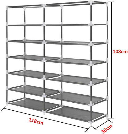 Cestbella Fabric Shoes Rack Cabinet Closet Shoe Storage Organizer with Cover Dustproof Grey 7 Layers 12 Lattices Double Row Shoe Rack for Bedroom Living Room Hallway Holds 36 Pairs Shoe 118x30x108cm