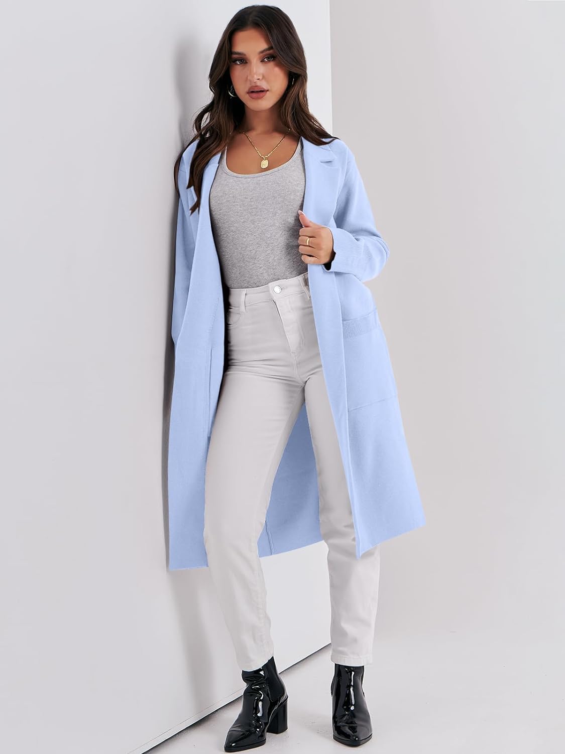 ANRABESS Cardigan for Women Oversized Open Front Sweater Coat Long Sleeve Lapel Blazer Jacket Fall Outwear Coatigan