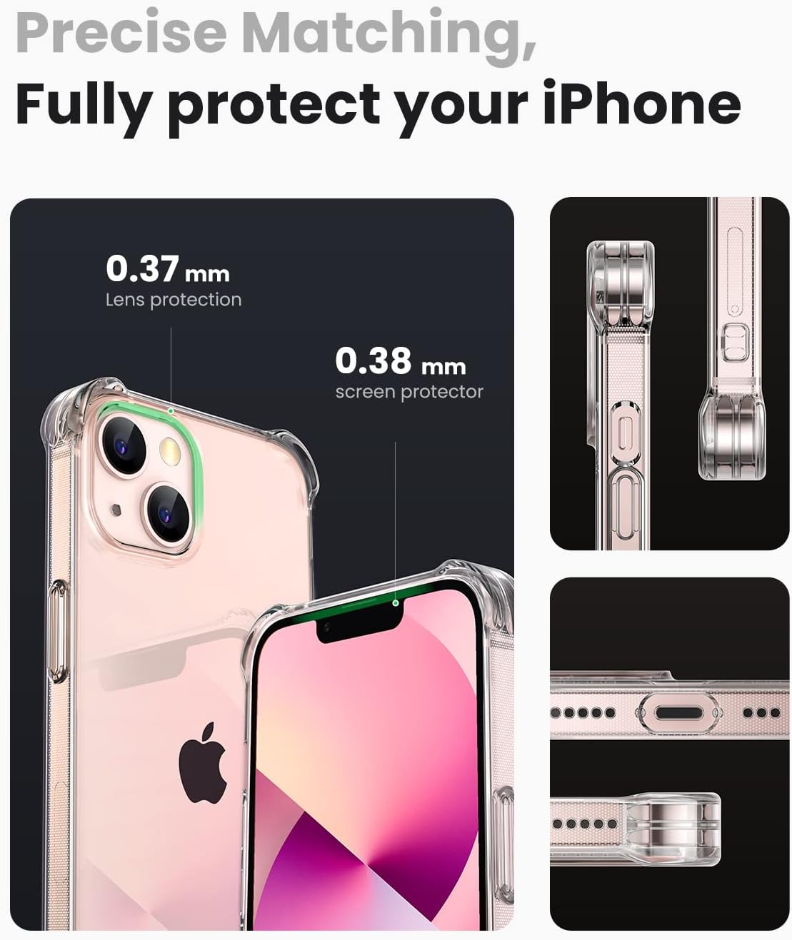 UGREEN iPhone 13 Case 6.1 Inch Ultra Slim Thin Case Soft TPU Material with 4 Corners Bumper Shockproof Protection Anti-Scratch Anti-Drop Shockproof Case Cell Phone Cover Compatible with iPhone 13